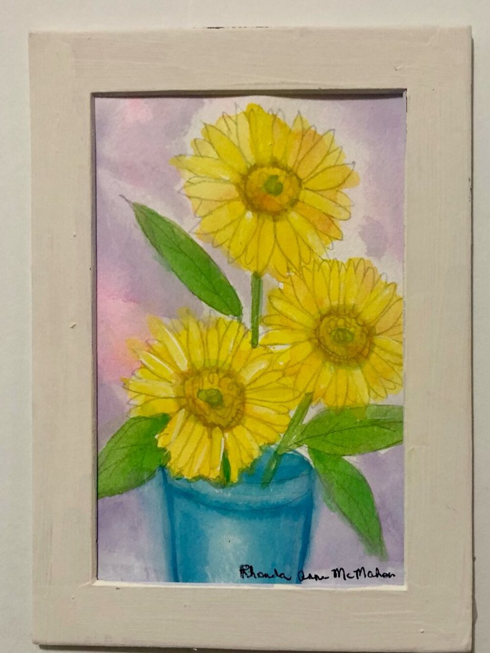 Summer Sunflowers in Vase Watercolor Painting - Picture 4 of 5